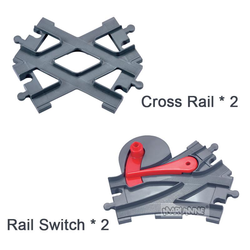 Marumine 8PCS Block Train Straight Curved Track Crossover Parts Railway Switch Big Size Building Bricks City View Accessories