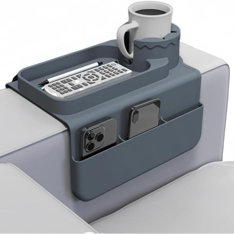 1 Multifunctional Sofa Tray | High-capacity Silicone for Beverages & Remotes, Fits Armrests 4.3 Inches+