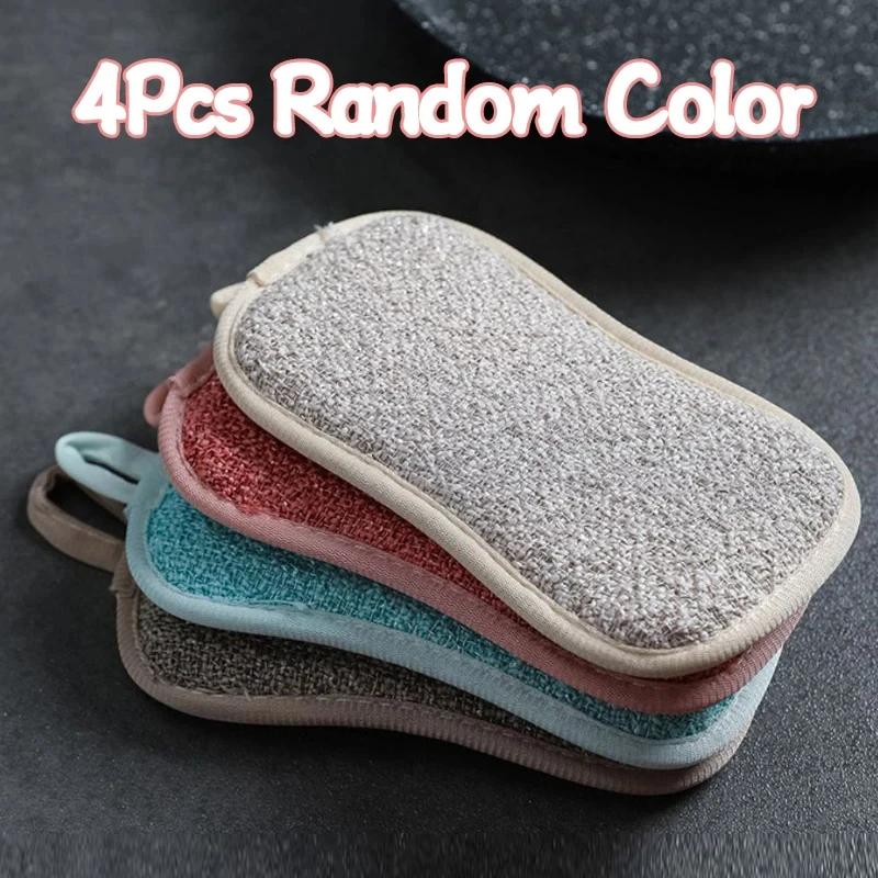 

4Pcs Double Sided Sponge Magic Fiber Kitchen Cleaning Towel Magic Fiber Anti-Grease Dish Cloth Washing Towel Scouring Pad Towel