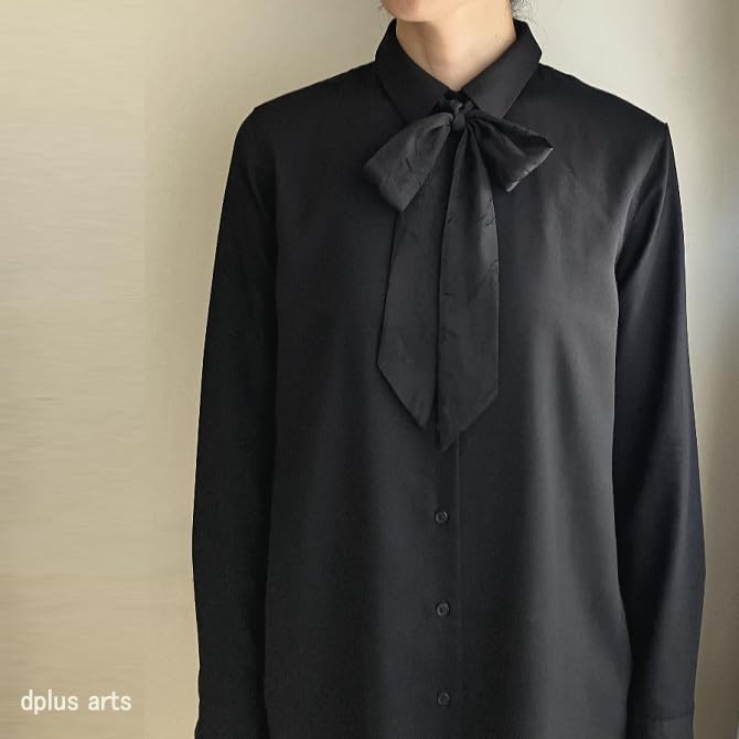 [D+Arts] Ribbon Tie Bow Tie Scarf Abstract Pattern 5cm Wide Made In Japan Men's Women's (Black)