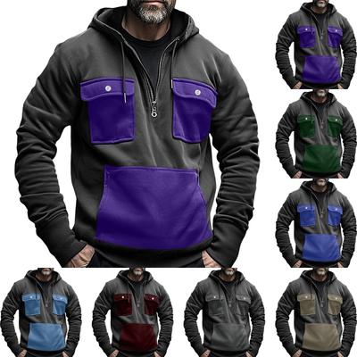Herren Color Blocking Half Zip Tasche Sweatshirt Hoodie Herren Sport Übergröße Lässiges Sweatshirt