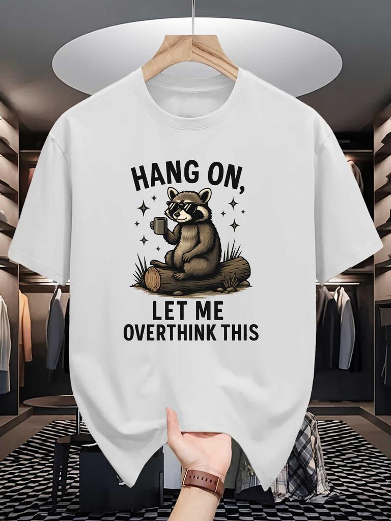 Unisex Crew Neck Tee Cool Raccoon Slogan Cartoon Graphic Print Soft Cotton Loose Short Sleeve Summer Casual Male Streetwear Tops