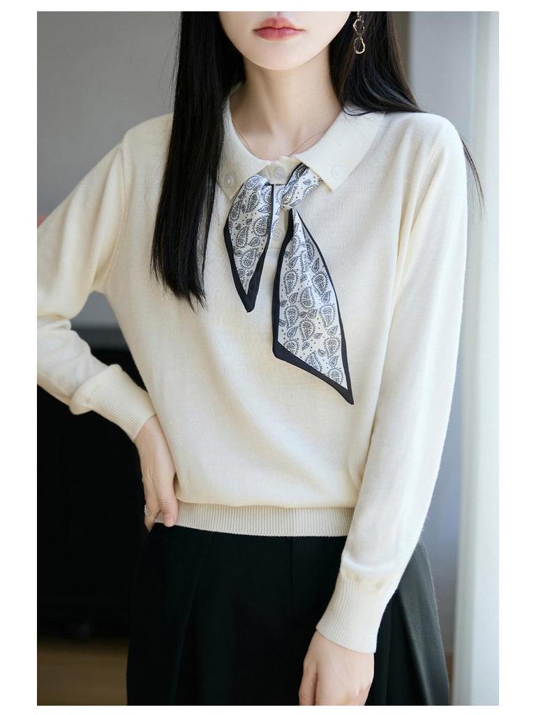 Silk Polo Collar Long Sleeve Shirt - 2025 Autumn Women's Wool Knitwear