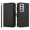 Für Oppo Reno12 Pro 5G (China)/Oppo Reno12 Pro 5G (Global) Lederhülle 9 Kartenfächer Reißverschluss-Geldbörse Ständer Handyhülle mit Handschlaufe