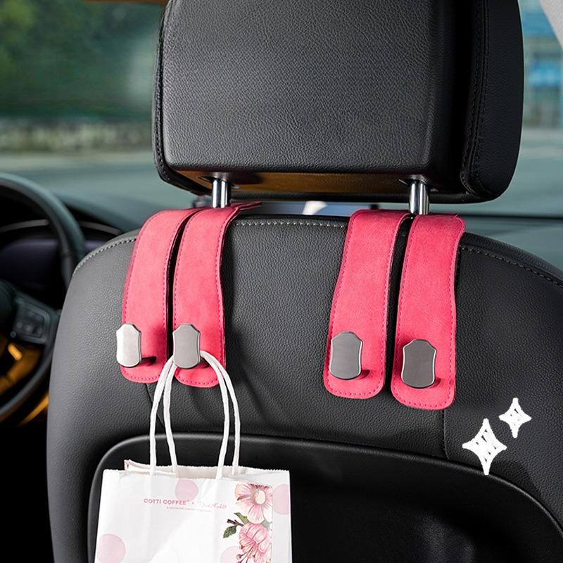 

2pcs Car Headrest Hook Premium Suede Rear Seat Hanging Dual Hook Large Load-Bearing Hook Hanger Universal Storage Hooks