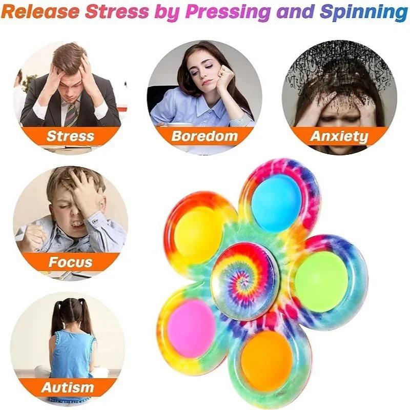 Funny Tie Dye Simple Fidget Spinner Finger Push Bubble Rotating Fidget Spinner For ADHD Anxiety Stress Relief Sensory Toys Kids