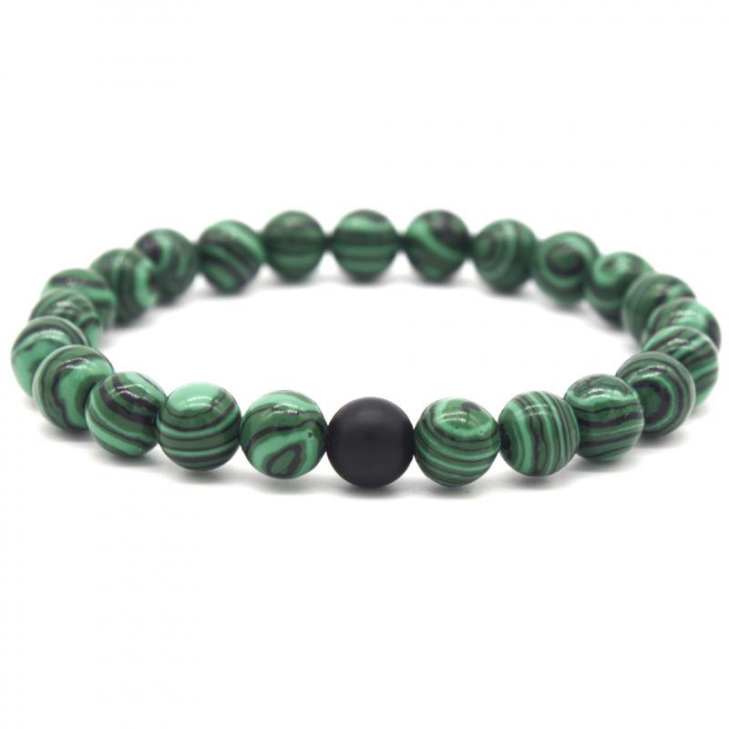 Matte Black & Malachite Stone Couple Bracelet - 8mm Frosted Design