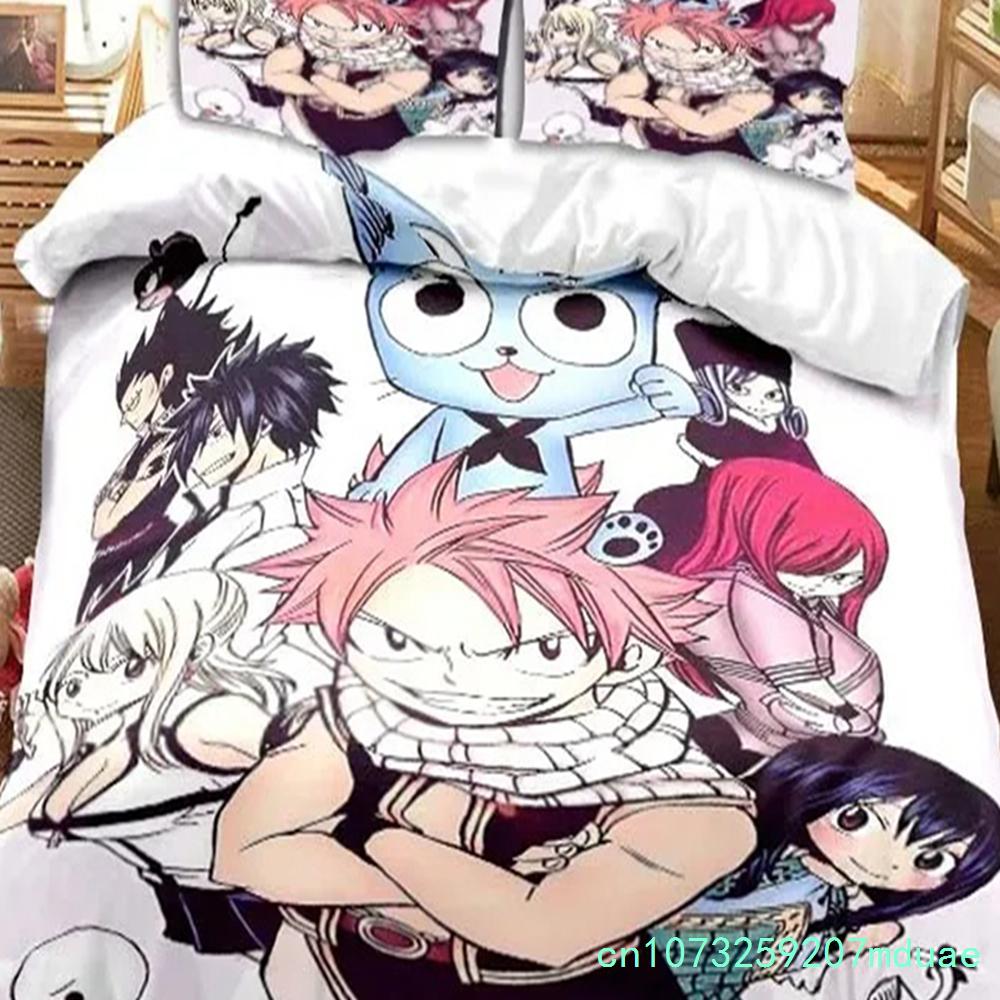 New Anime Fairy Tail Bedding Set Bed Three-piece Set Duvet Cover Single Double Bed Queen Size Duvet Cover Set Adult Boys Bedroo