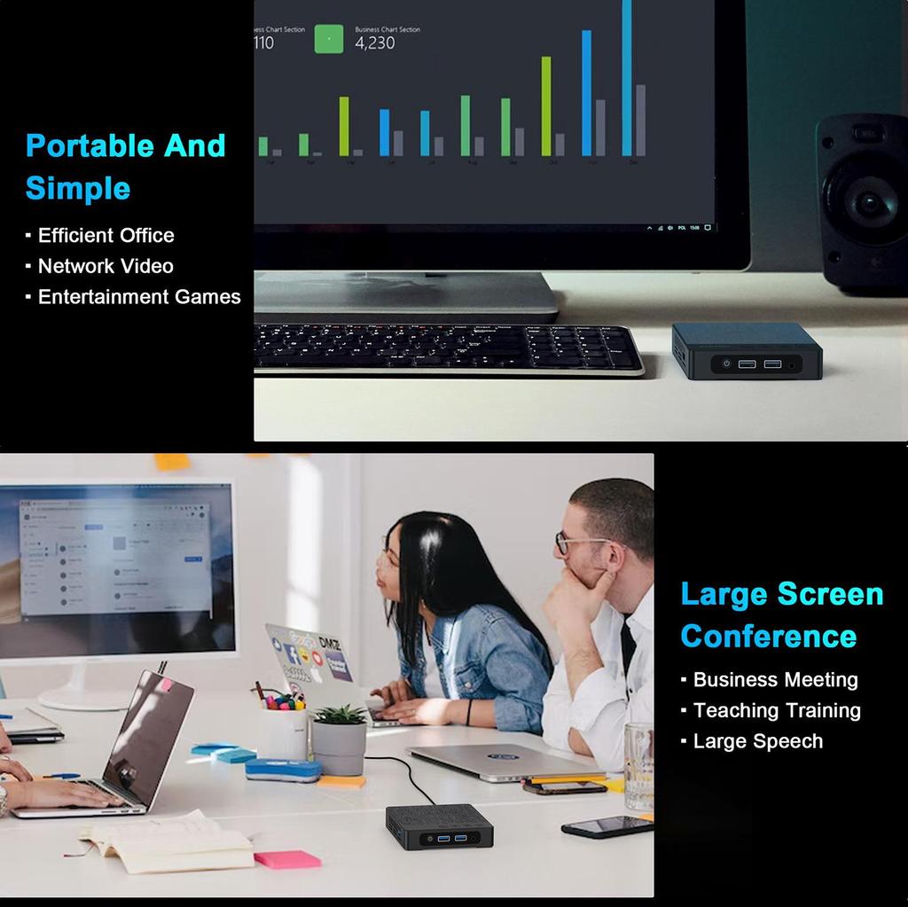 Mini PC, Mini stolní počítač s Windows 11, s procesorem Intel Gemini Lake N4000, 6G LPDDR4 64G EMMC, Podpora dvou monitorů, pro podnikání, domácí kancelář, rodinu