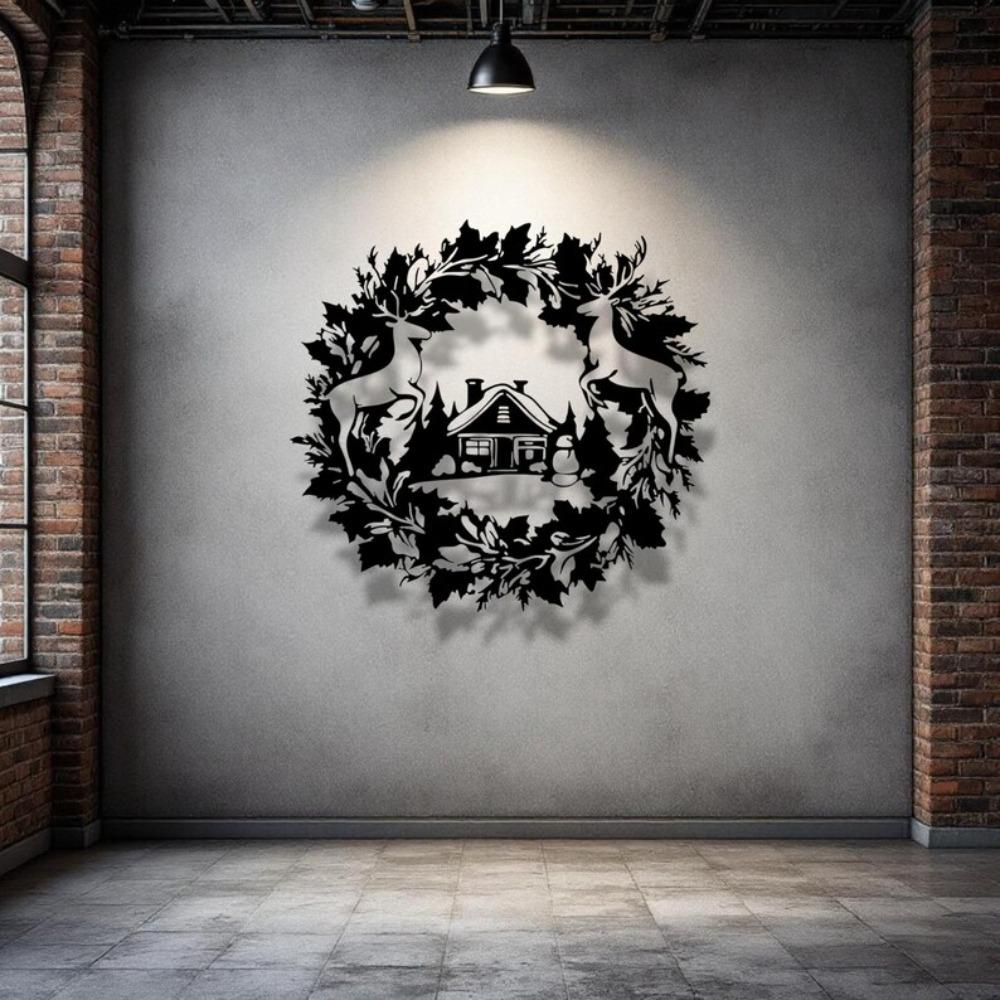 Metallhirsch Weihnachts-Kranz Wandkunst Winter Zuhause Stahl Dekoration