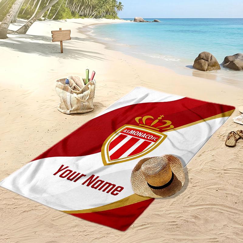 Monaco FC Personalisiertes Bedrucktes Strandtuch Fußballlogo Unterstützung Benutzerdefinierter Name Text Saugfähiges Handtuch Für Sport Reisen Besonderes Geschenk