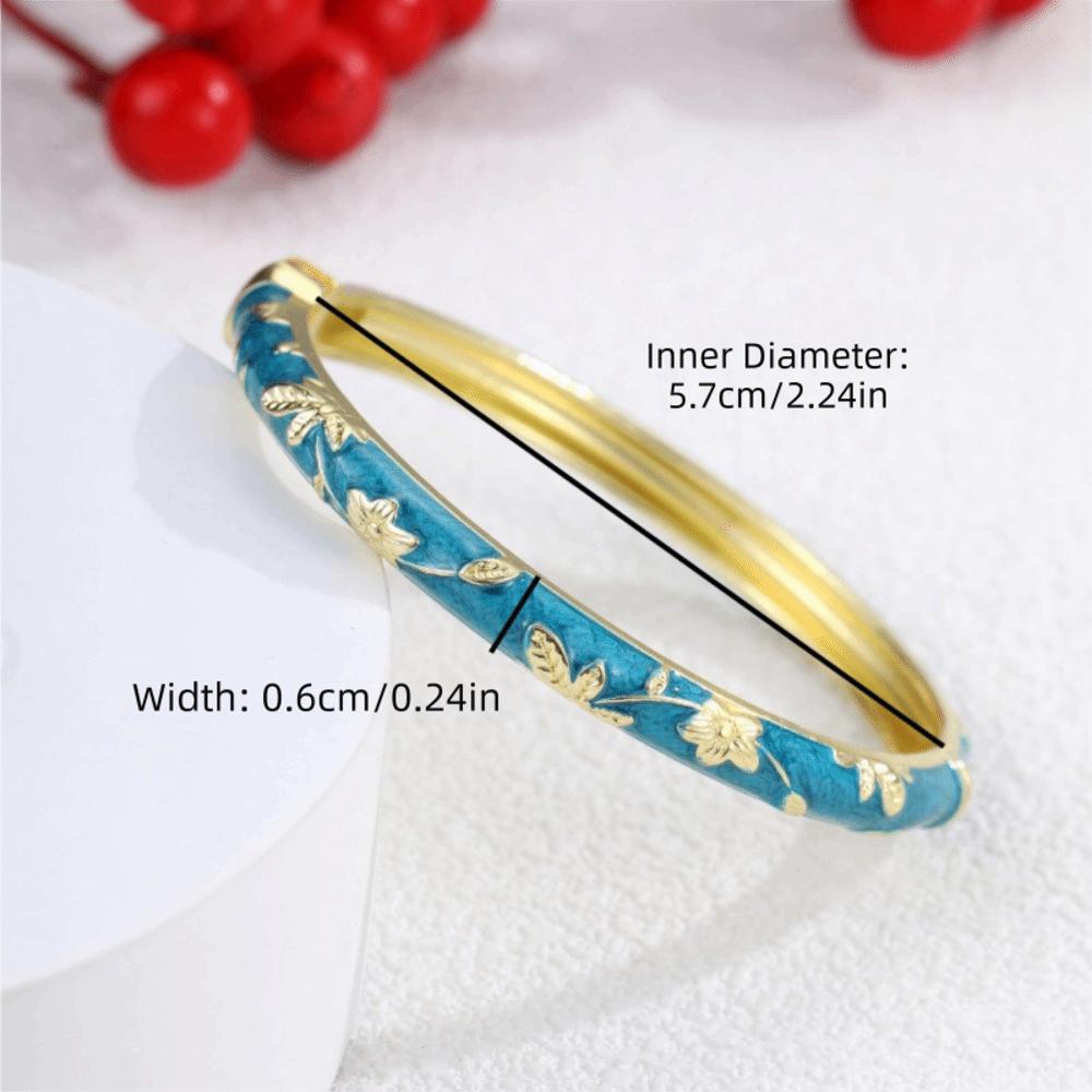Leaf Floral Pattern Enamel Bangle Bracelet Colorful Drip Cloisonne Bracelet  Beach Vacation