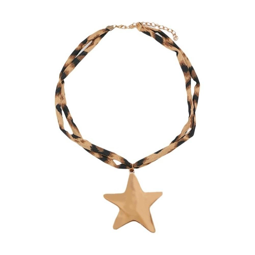 Charm Leopard Choker Bohemia Style Leopard Cloth Strip Necklace Starfish Pendant Necklace  Gift