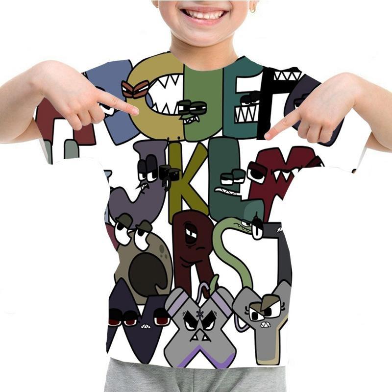 Summer Fashion Kids T-shirt Cartoon Alphabet Pattern 3D Print Casual Loose Outdoor Girl and Boy Short Sleeve Tees Top Pullover