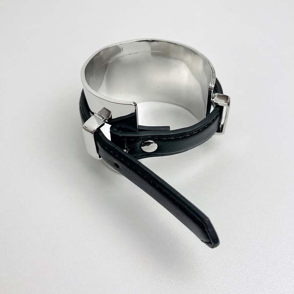 Armlet Exaggerated Metal Bangle Silver Women Open Bangle Belt Buckle Leather Bracelet  Party