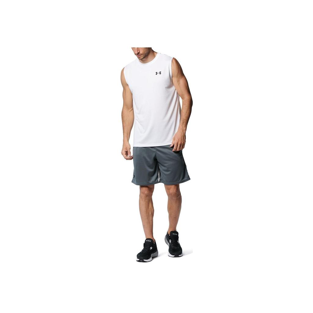 Under Armour Solid Logo Crew Neck Quick-Dry Sleeveless T-Shirt Men Tops White 1367452-100