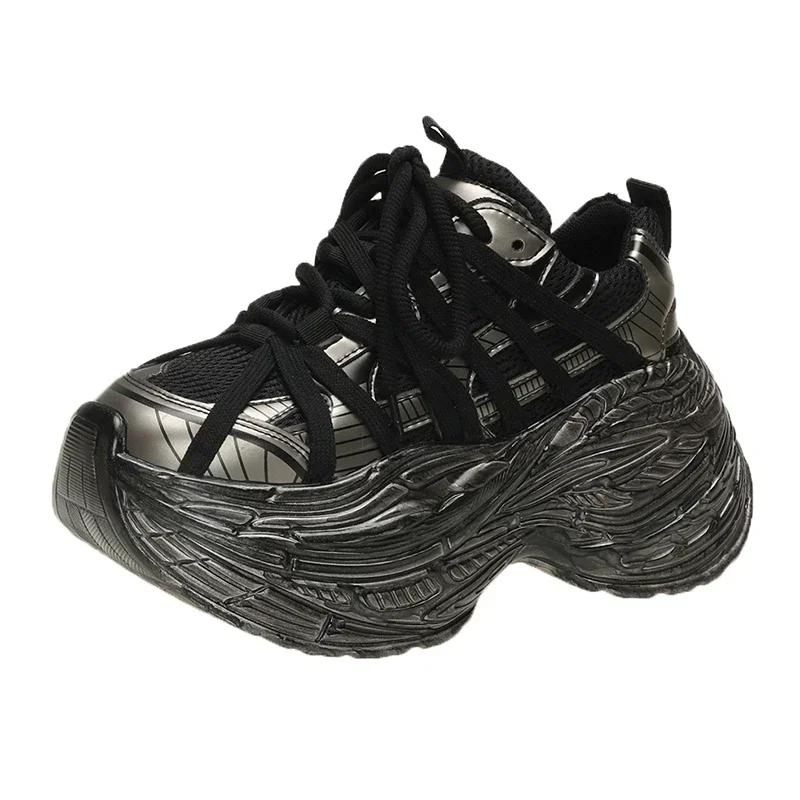 Fashion 8CM New Breathable Mesh Spring Autumn Chunky Sneakers Heels High Platform Dad Shoes Women Fashion Wedges Casual Walking Sneakers
