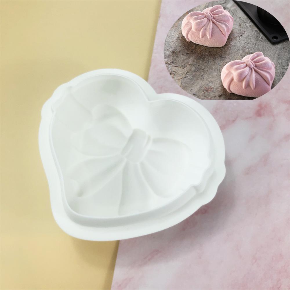 Peach Heart Valentine's Day Love Mousse Cake Mold Single Bow Love Silicone Mold