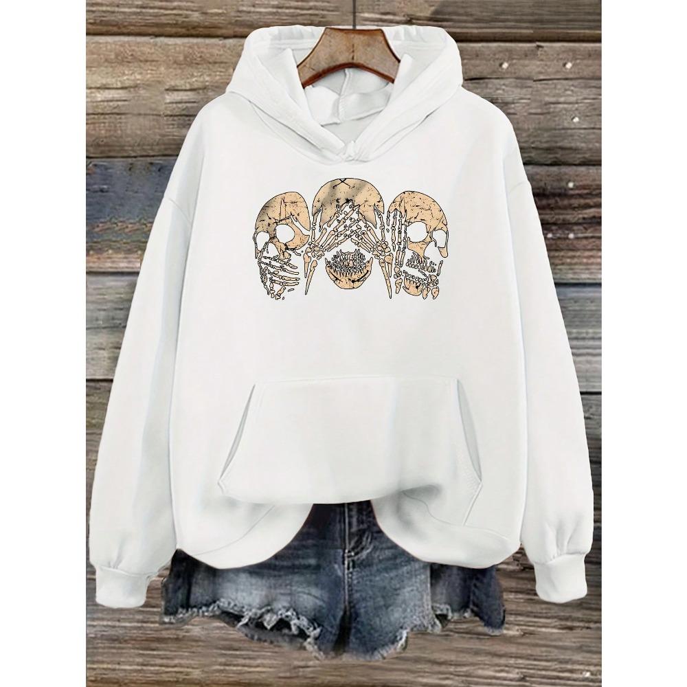 2025 Gothic Skull Hoodie Gemütlicher Schwarzer Gothic Skull Print Hoodie Damen Herbst Winter Mode Kleidung Kapuzenpullover Lässig Y2k Sweatshirt