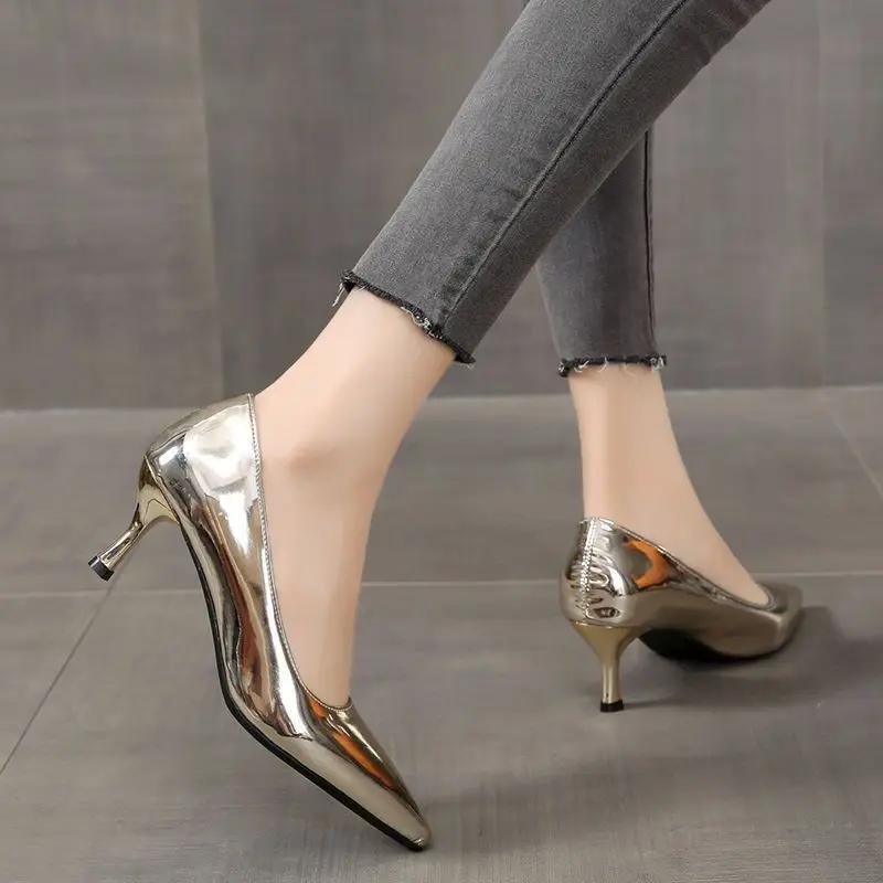 With Medium Heels Sexy Stilito Pointed Toe Woman Pumps Shoes for Women Block Heel Chunky Luxury Brand Chic and Elegant 39 Y2k