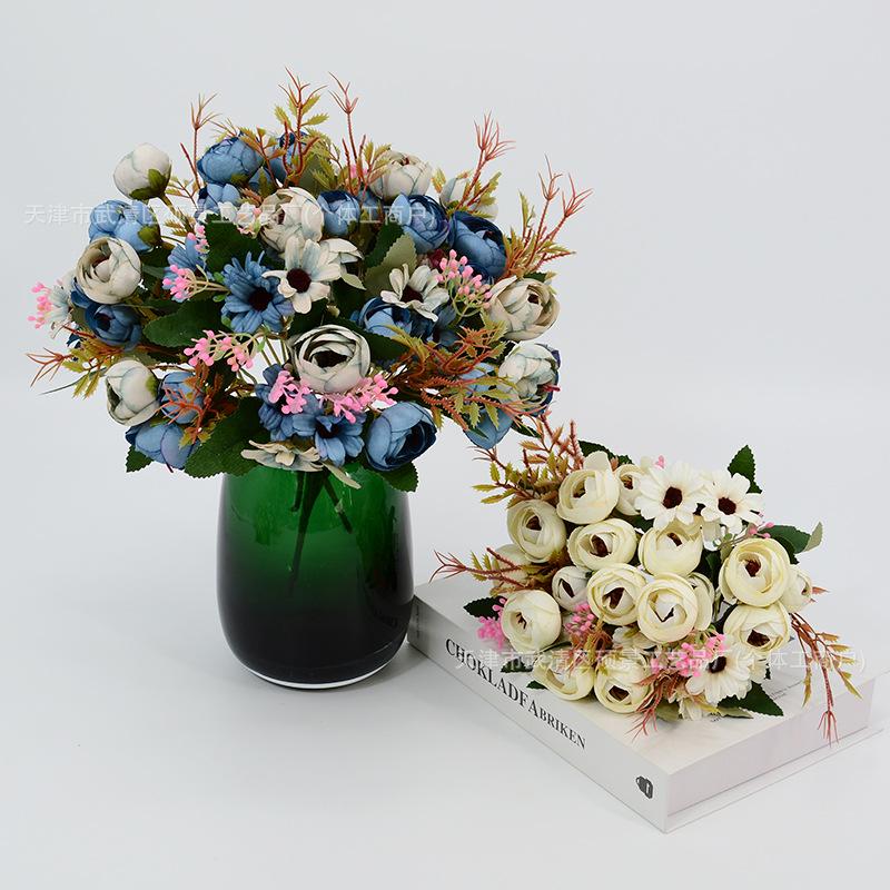 Autumn Colored 9-Head Artificial Tea Rose Bouquet for Wedding & Table Decoration