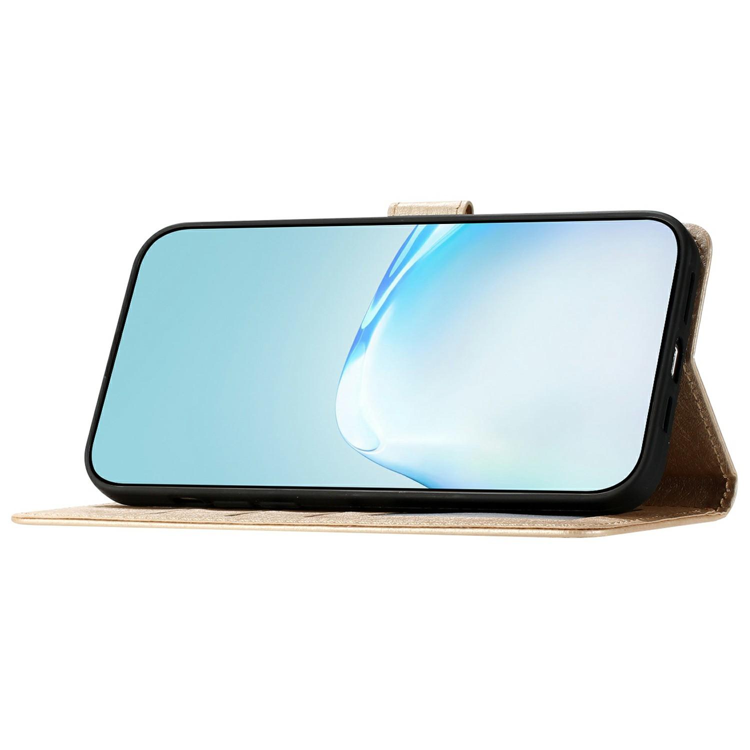 

For Motorola Moto G55 5G Wallet Case Leather Folio Phone Cover Magnetic Clasp Gold