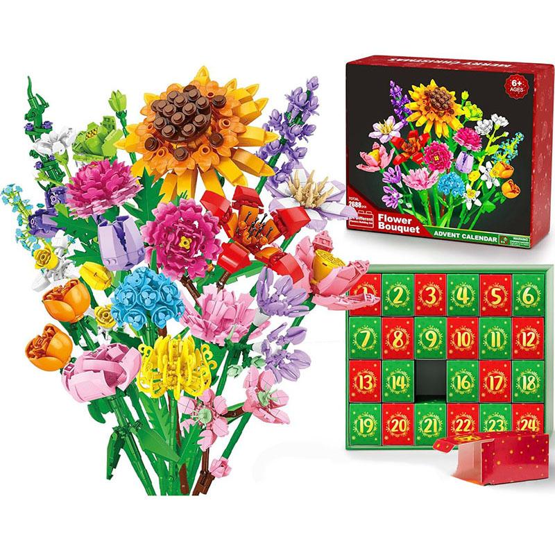 Flower Bouquet Building Blocks Christmas Advent Calendar 24 Days Sunflower Christmas Countdown Calendars With 24 Types Flowers