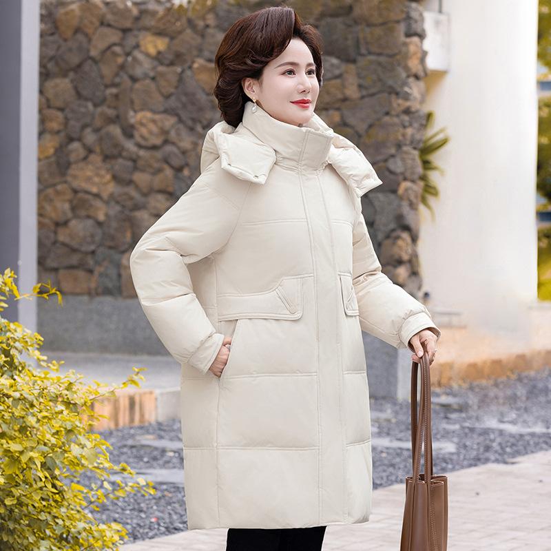 Down jacket women's medium and long winter new large size thickened loose middle-aged and elderly white duck down mother coat