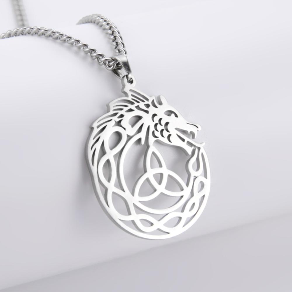 

Vintage Celtics Knot Fox Pendant Necklace Viking Animal Loki Dragon Nordic Amulet Stainless Steel Jewelry Gift for Men Women