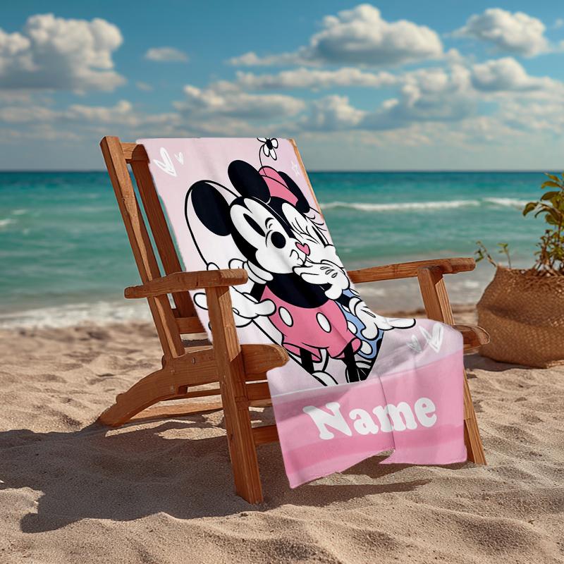 Custom Name Ultra-Soft Beach Towel with Mickey Minnie Theme,Ideal for Pool - Camping, Diving - Perfect Travel Essential, Vibrant Beach Towel.
