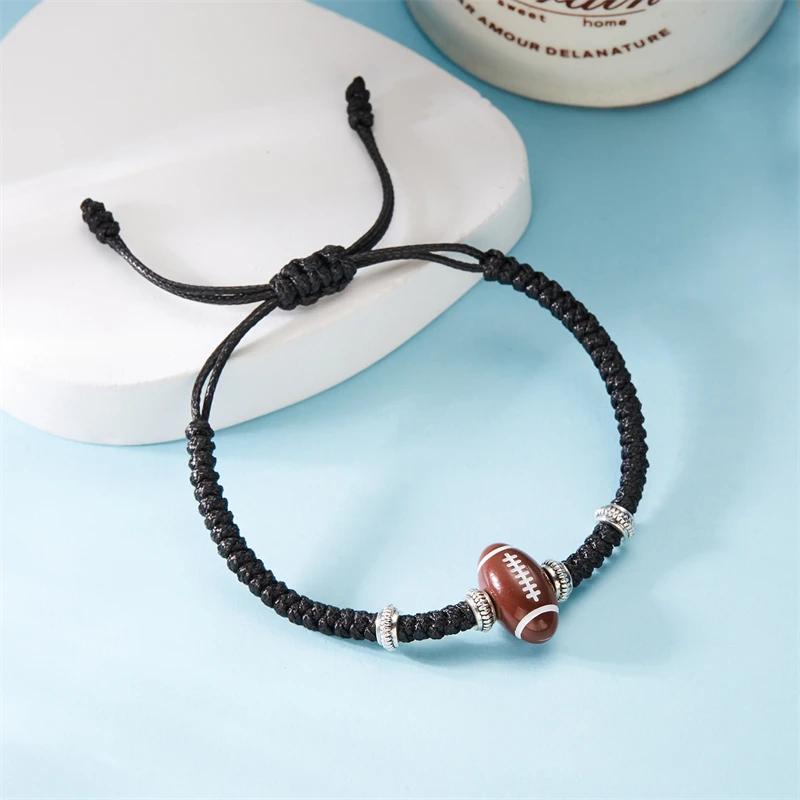 Football Baseball Basketball Charm Bracelet For Men Women Simple Adjutable Black Rope Braided Bracelet Boys Sports Jewelry