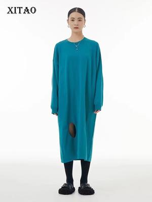 Fashion Hollow Out Dress Solid Color Casual Women WLD9484