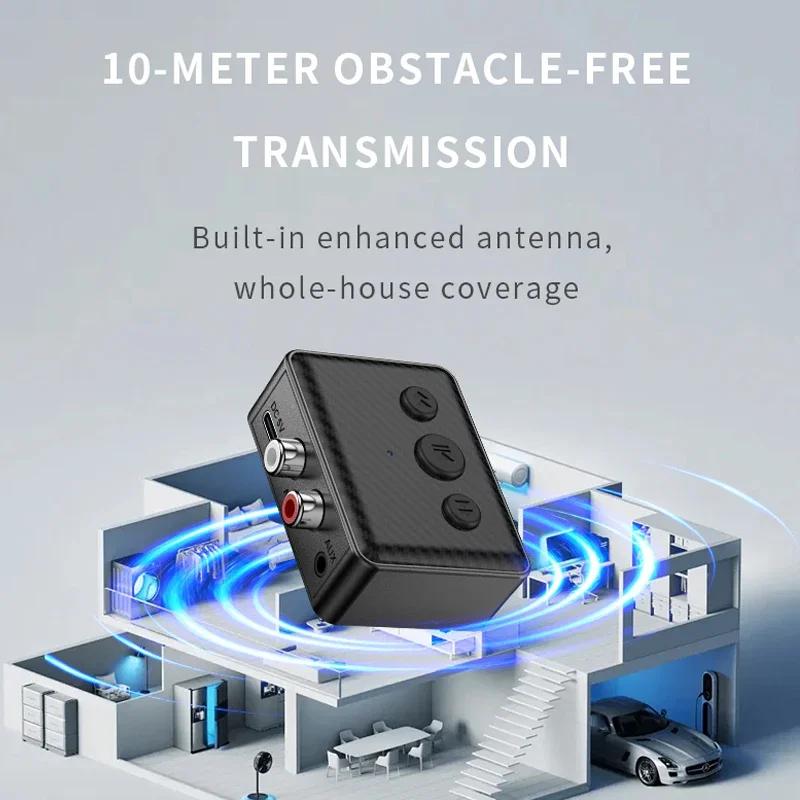 USB Bluetooth 5.4 Audio Receiver Adapter Wireless Stereo Music 3.5mm AUX RCA Support U-Disk Playback For Desktop Speaker Amp