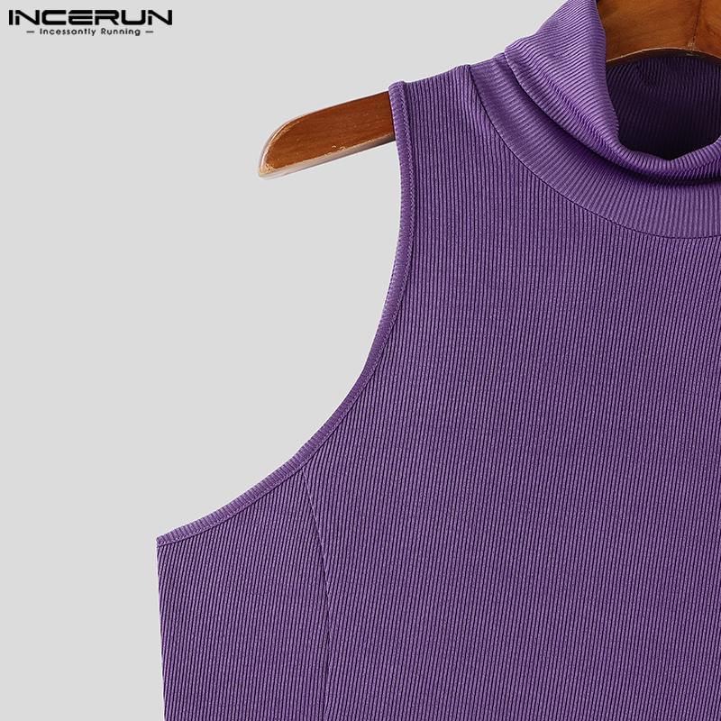 INCERUN Summer Men Turtleneck Sleeveless Racerback Rib Sport Tank Tops T-shirts