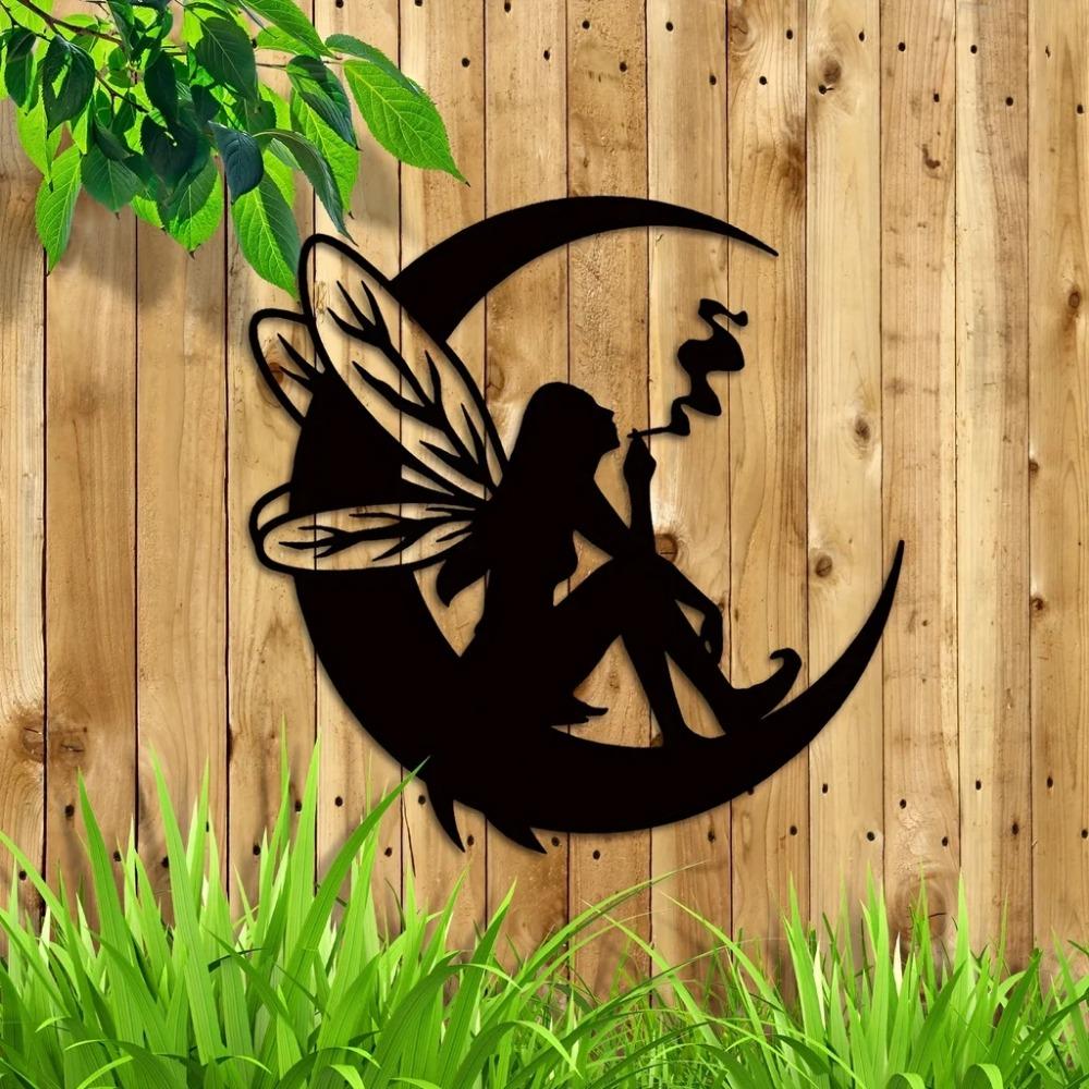 1pc Black Metal Fairy Wall Decor – Moon Phase Wall Art for Indoor/Outdoor Home Decor, Elegant Fairy Gifts for Room, Iron Crafts
