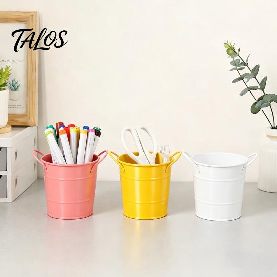 Talos Creative Iron Pen Holder, Rustic Desk Organizer for Office, Metal Pencil Cup Makeup Brushes, Small Storage Bucket Office And Home Use