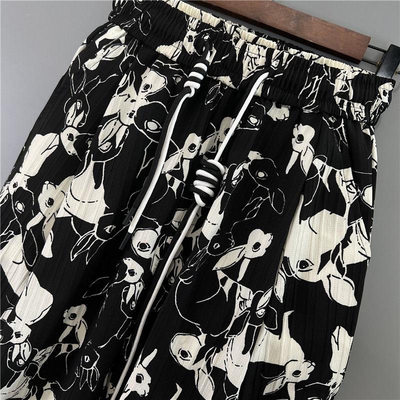 Casual Autumn Trousers Season Thin Handsome Men's Trendy Loose Tie Feet Harem Cropped Pants Print