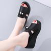 Women White Slide Slippers Summer Open Toe Chunky Wedge Shoes Lady Black Casual Thick Sole Platform Slippers