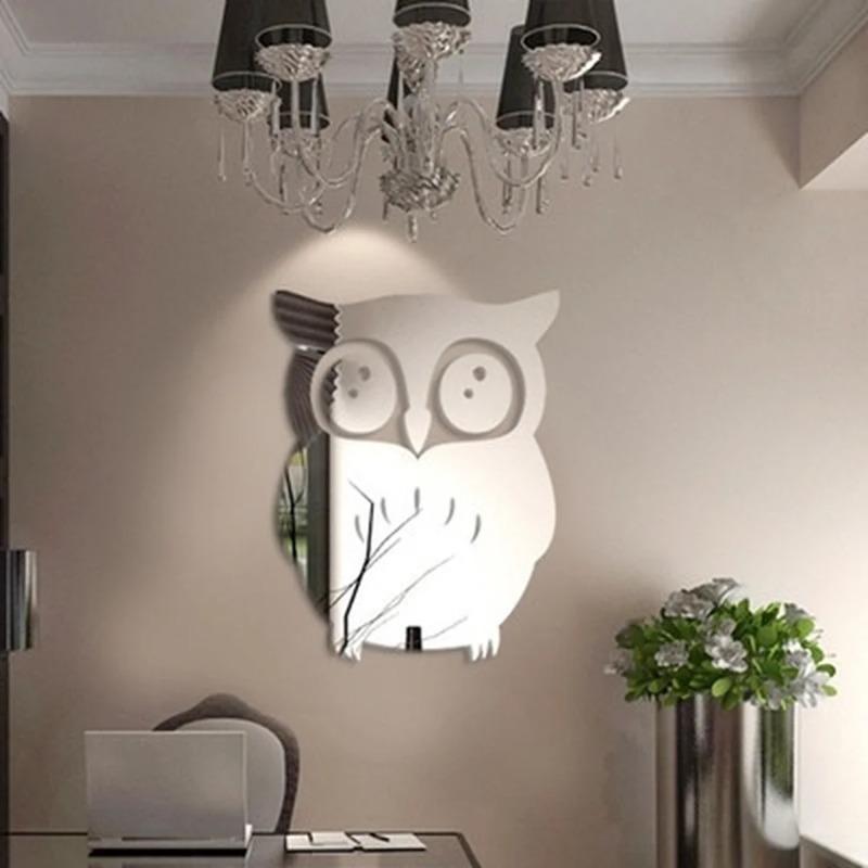 3D nálepka na zrcadlo sova sova Vinylová nástěnná nálepka na stěnu Domácí dekorace Odnímatelné DIY akrylové nálepky na stěnu