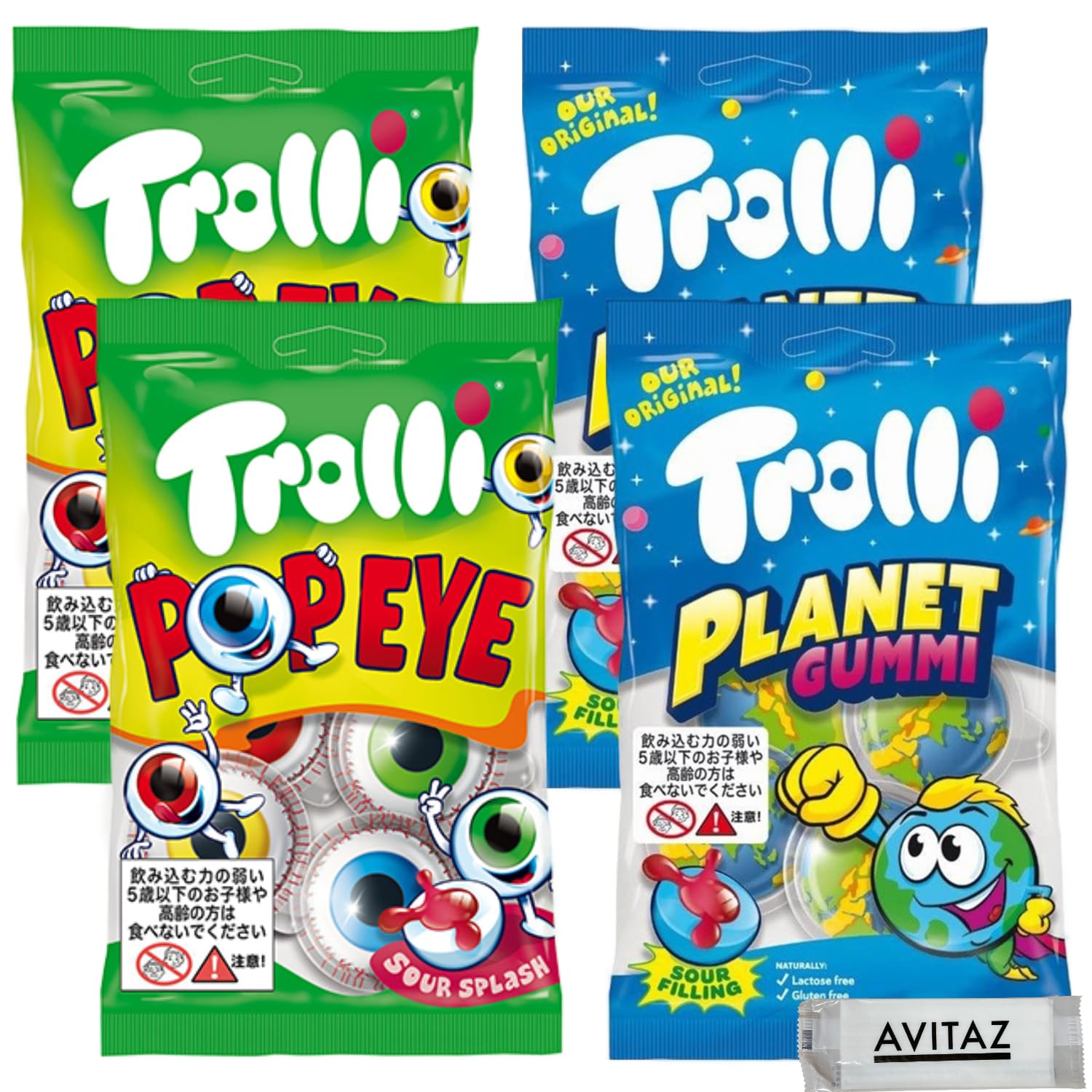 

Trolli Earth жевательные конфеты 75 г, жевательные конфеты в виде глазного яблока 75 г, всего 4 пакета и (по 2 штуки, пакеты)