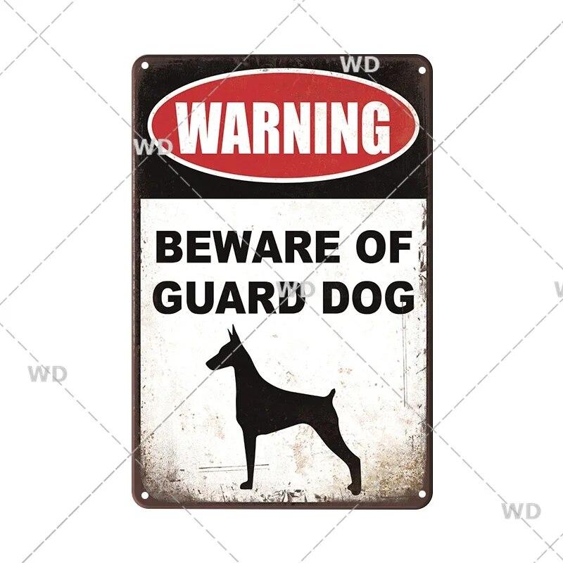 Retro Vintage Beware Of Dog Warning Vintage Tin Signs Caution Metal Plate Metal Poster Plaque For Club Home Pub Bar Wall Decor