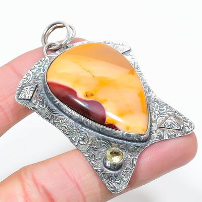 Natural Mookaite, Citrine Gemstone 925 Sterling Silver Pendant 2.68" V1H10
