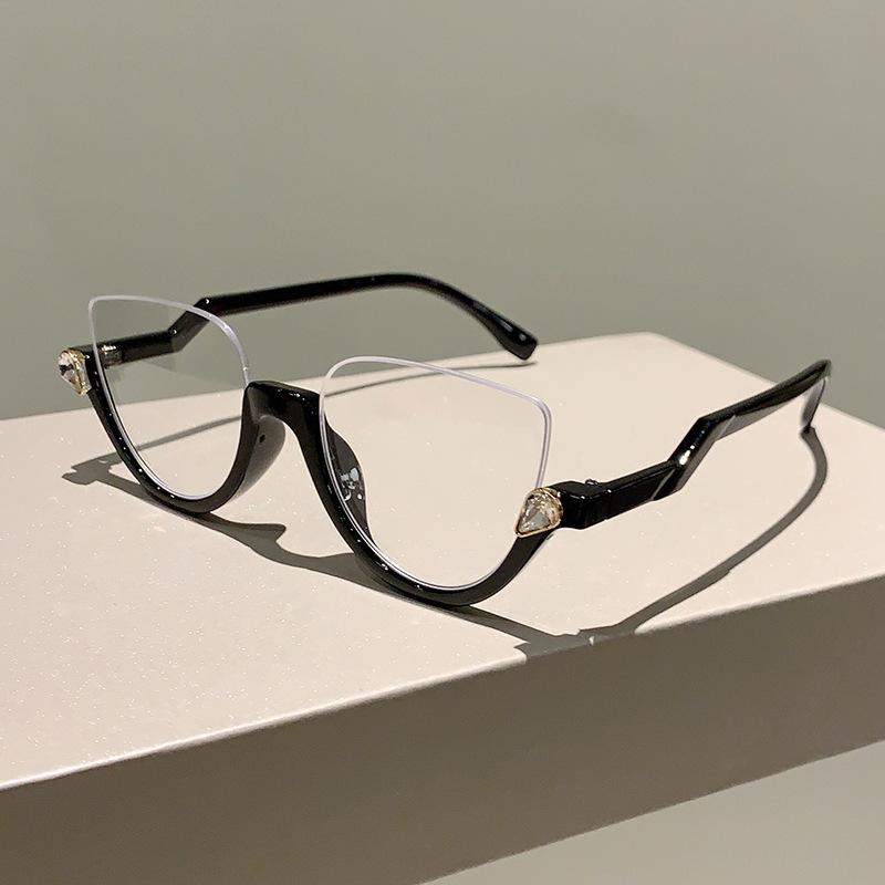 

Anti Blue Light Prescription Half Spectacle Frame Frame Eyeglasses Ladies Cat Eye Classic Luxury Designer Style Style Myopia Optical Diamond