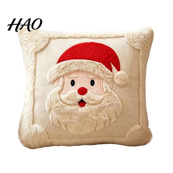 Soft Skin Friendly Cushion Covers Christmas Plush Pillowcase, 3D Embroidered Design Throw Pillow Festive Home Accents for Holiday Cover, Decorative