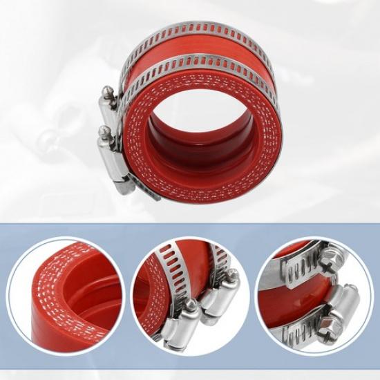 Universal 40mm ID Rubber Red Motorcycle Carburetor Adapter with Clamps Pack of 2