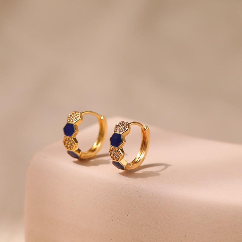 K Gold Plated Copper Zircon Inlaid Enamel Delicate Hoop Earrings For Women