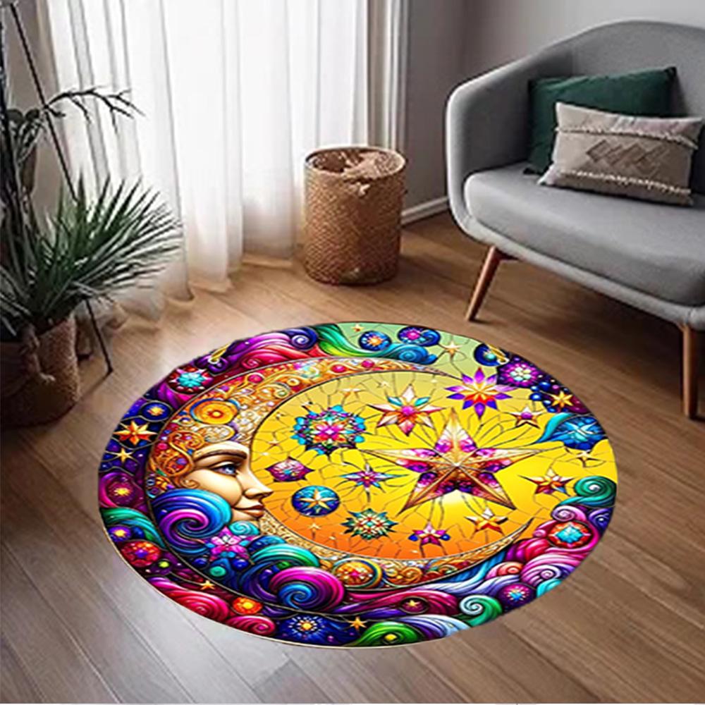 1pc Home Carpet with Stained Glass Design Non Slip Office Decor Gift Living Room Bedroom