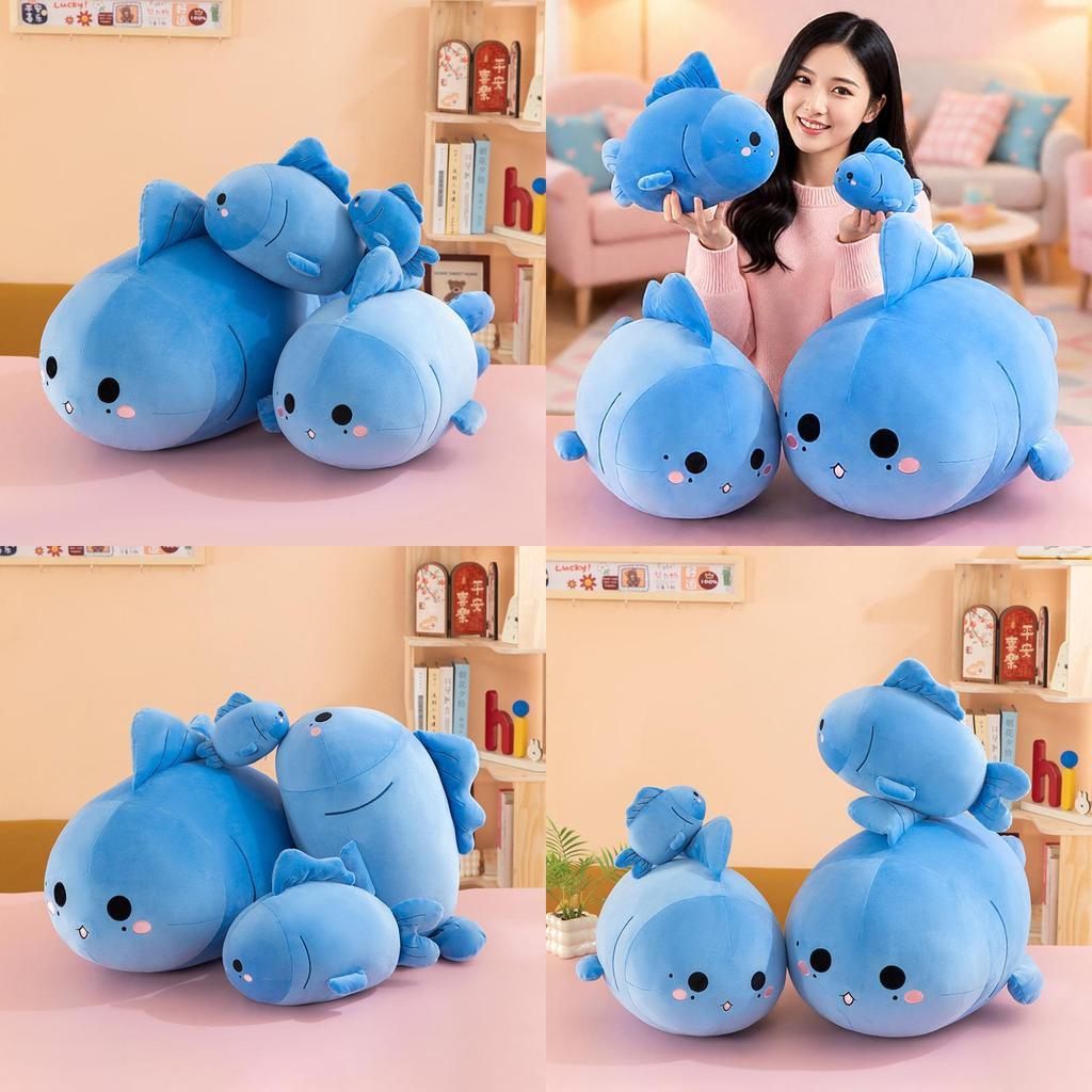Cute Blue Fish Plush Toy Soft Stuffed Animal Gift For Kids And Teens