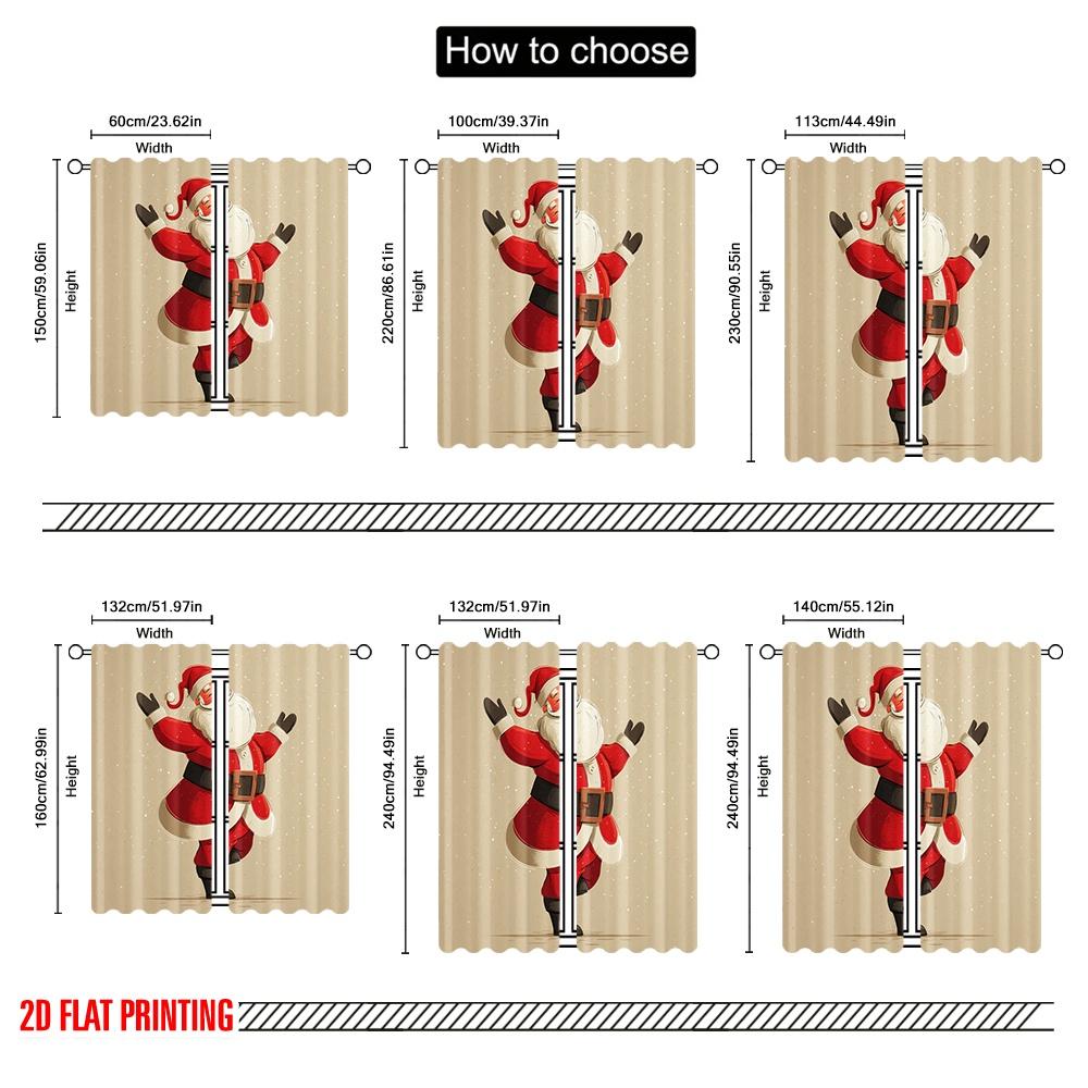 2pcs,2D Plane Printing Contemporary Curtains Cute Santa Claus1 100% Polyester (without Rod) Gifts for Living Room, Bedroom, and