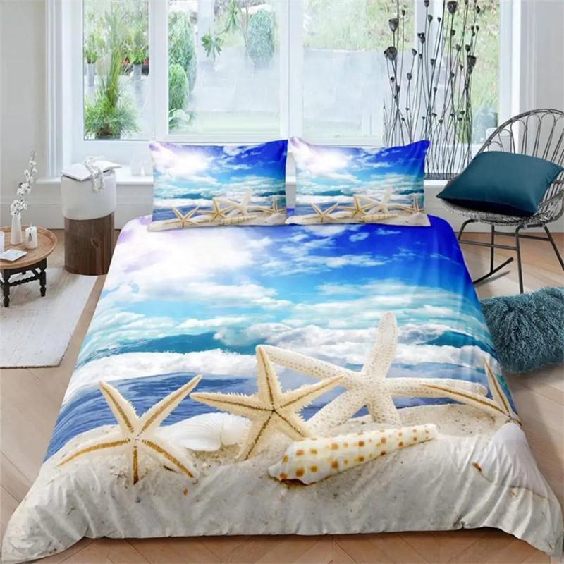 Seaside Beach 3D Duvet Cover Bedding Set Comforter Linen Pillowcases Quilt Cover Home Decor Single Double Twin King Queen